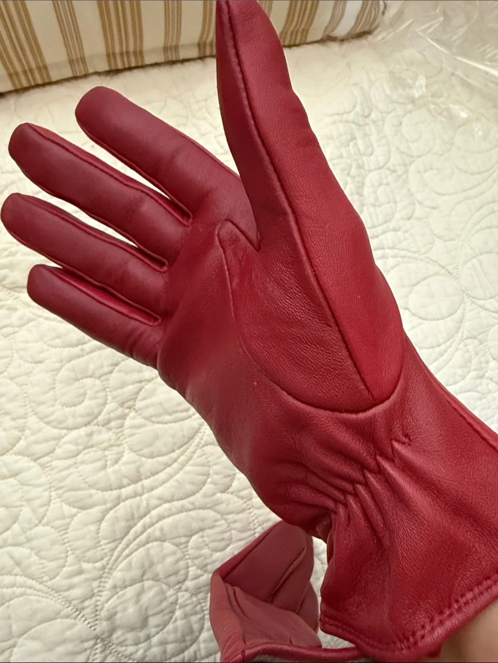 NWOT Charter Club Red Genuine Leather Gloves Wool Cashmere Lined Women’s Size XL